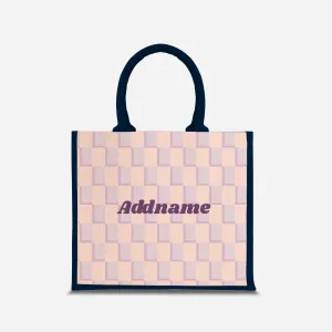 Checkered Series Half Lining Jute Bag - Purple Navy