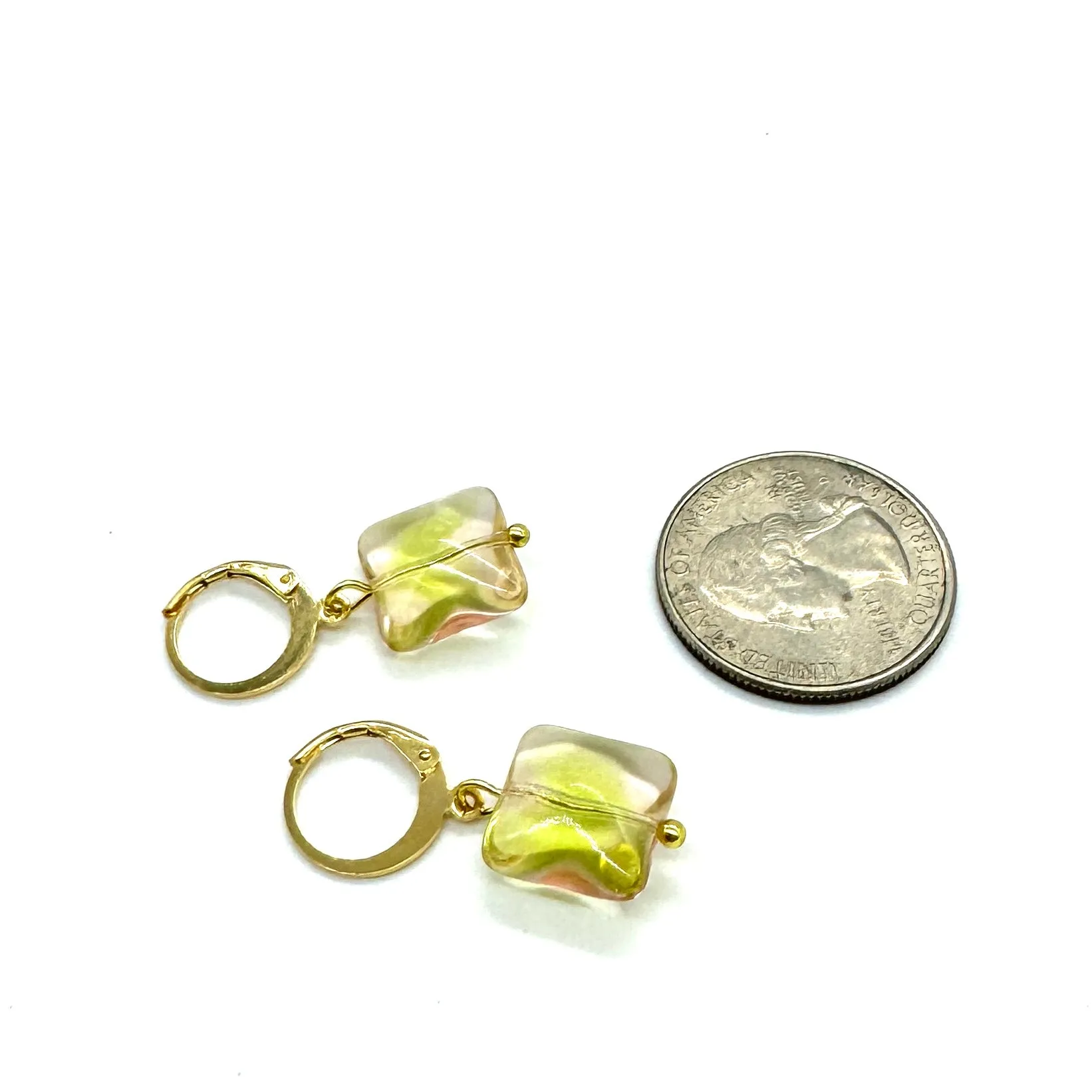 Citrine Duo-Tone Givre' Square Glass Earrings