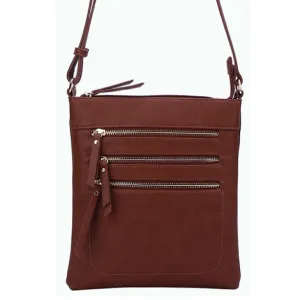 Coffee Multi Zipper Crossbody Purse