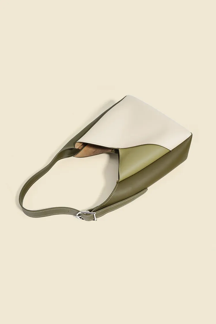 Color Block Leather Shoulder Hobo bag