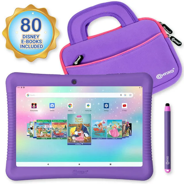 Contixo K102 10" Kids Tablet and Tablet Bag Bundle, 32GB Storage, 80  Disney eBooks, Kid-Proof Case