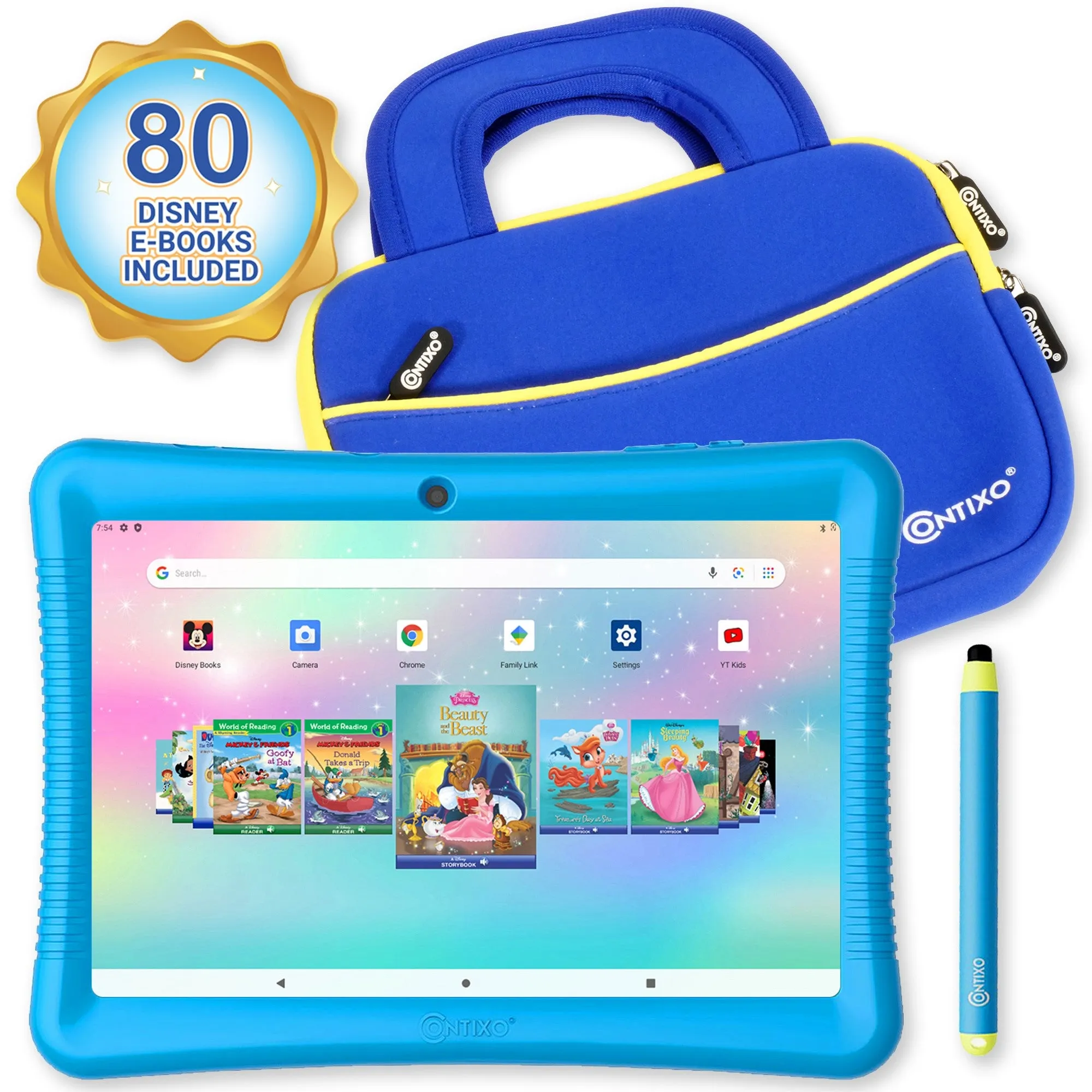 Contixo K102 10" Kids Tablet and Tablet Bag Bundle, 32GB Storage, 80  Disney eBooks, Kid-Proof Case