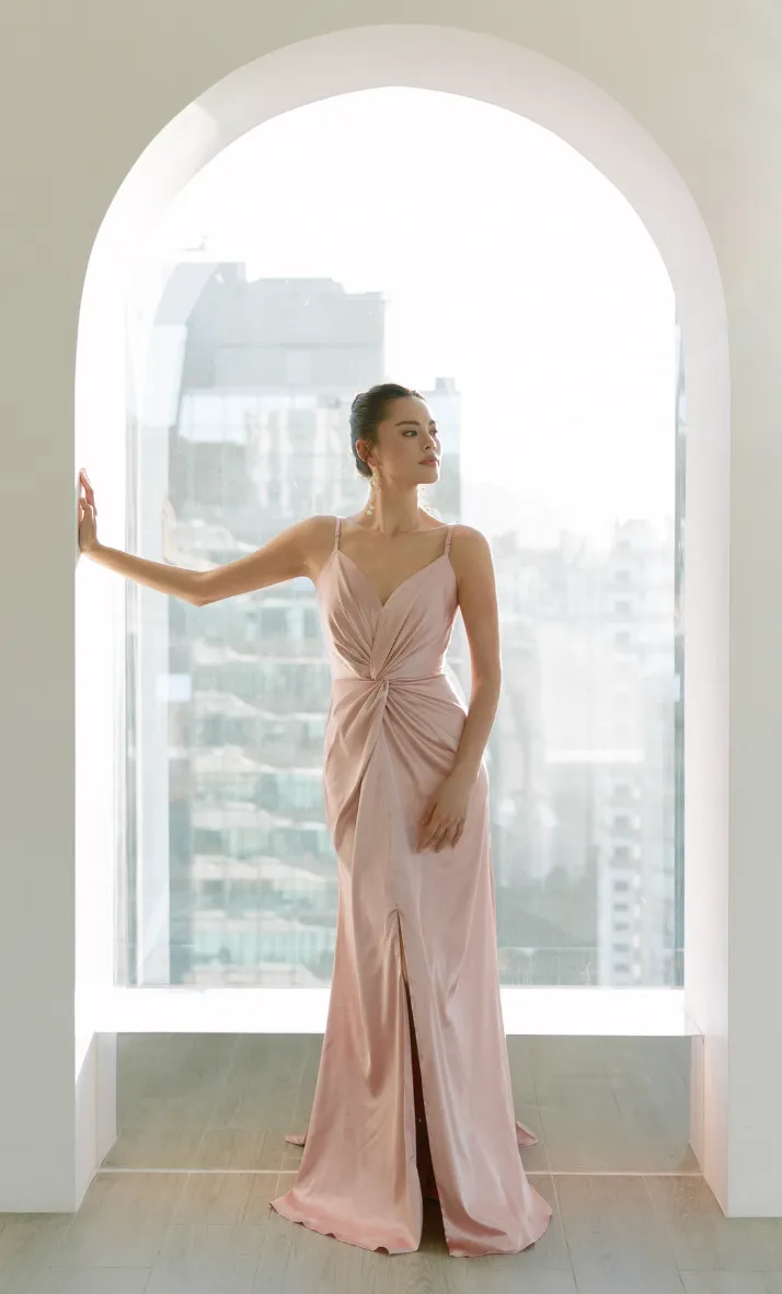 Cora Bridesmaid Dress In Blush Satin