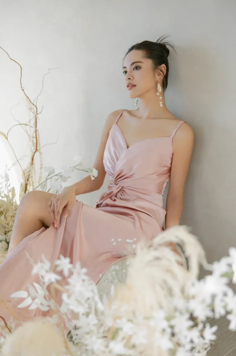 Cora Bridesmaid Dress In Blush Satin