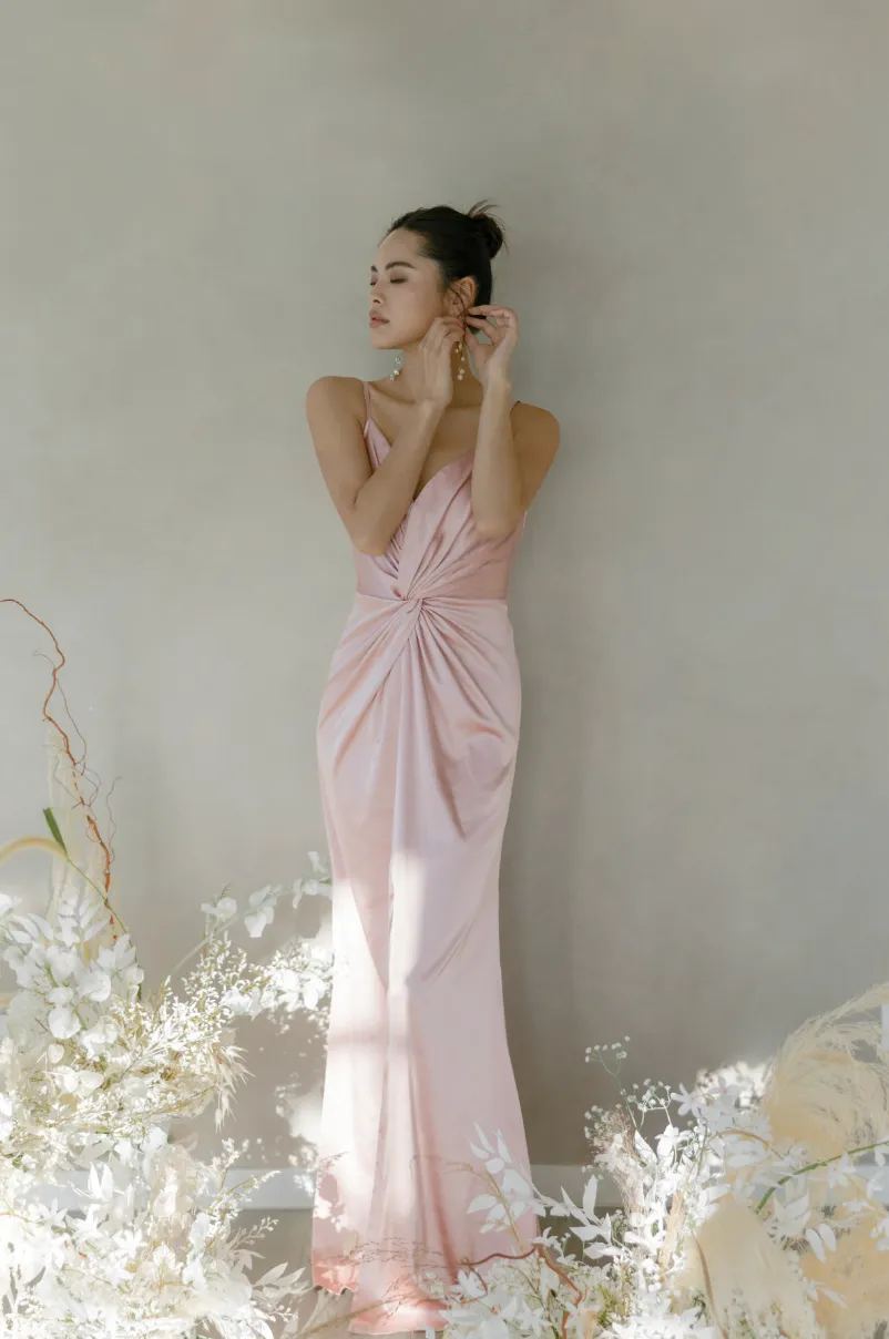 Cora Bridesmaid Dress In Blush Satin