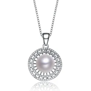 Cz .925 Sterling Silver Rhodium Plated Round Pearl Pendant