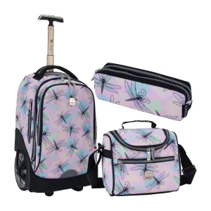Dragon fly Big Wheel School Bag Trolley Set of 3 (Lunch Bag & Pencil Case)