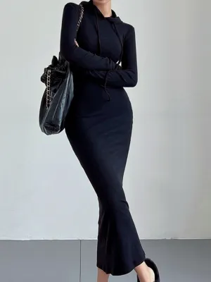 Drop Shoulder Graceful Drawstring Hooded Dress