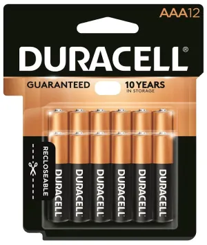 Duracell MN2400B12 Battery, 1.5 V Battery, AAA Battery, Alkaline, Manganese Dioxide, Rechargeable: No :PK 12: QUANTITY: 1