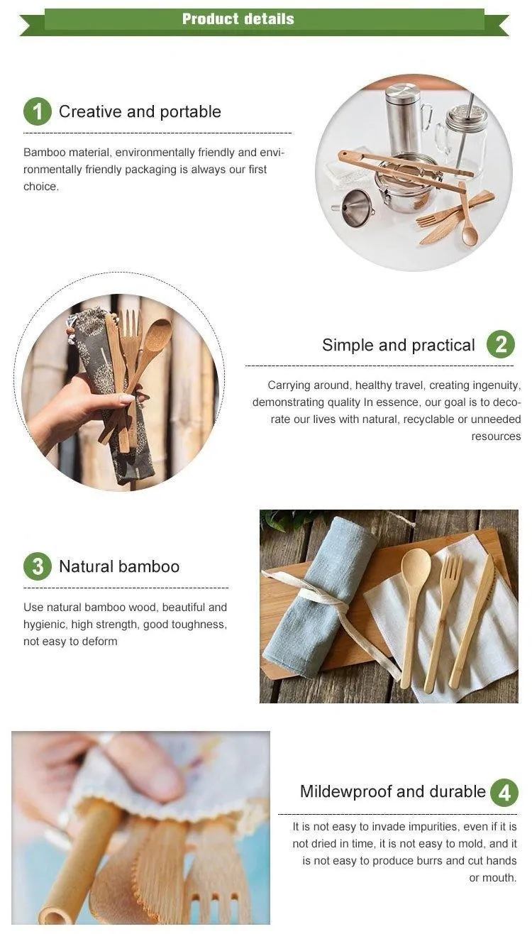 Eco-Friendly Reusable Bamboo Cutlery Set - 8 Pcs Utensil Kit