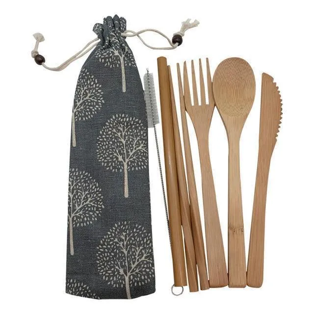 Eco-Friendly Reusable Bamboo Cutlery Set - 8 Pcs Utensil Kit
