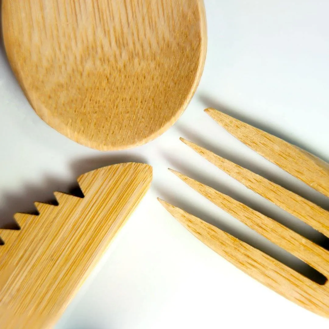Eco-Friendly Reusable Bamboo Cutlery Set - 8 Pcs Utensil Kit