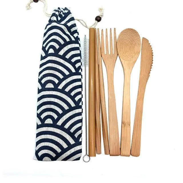 Eco-Friendly Reusable Bamboo Cutlery Set - 8 Pcs Utensil Kit