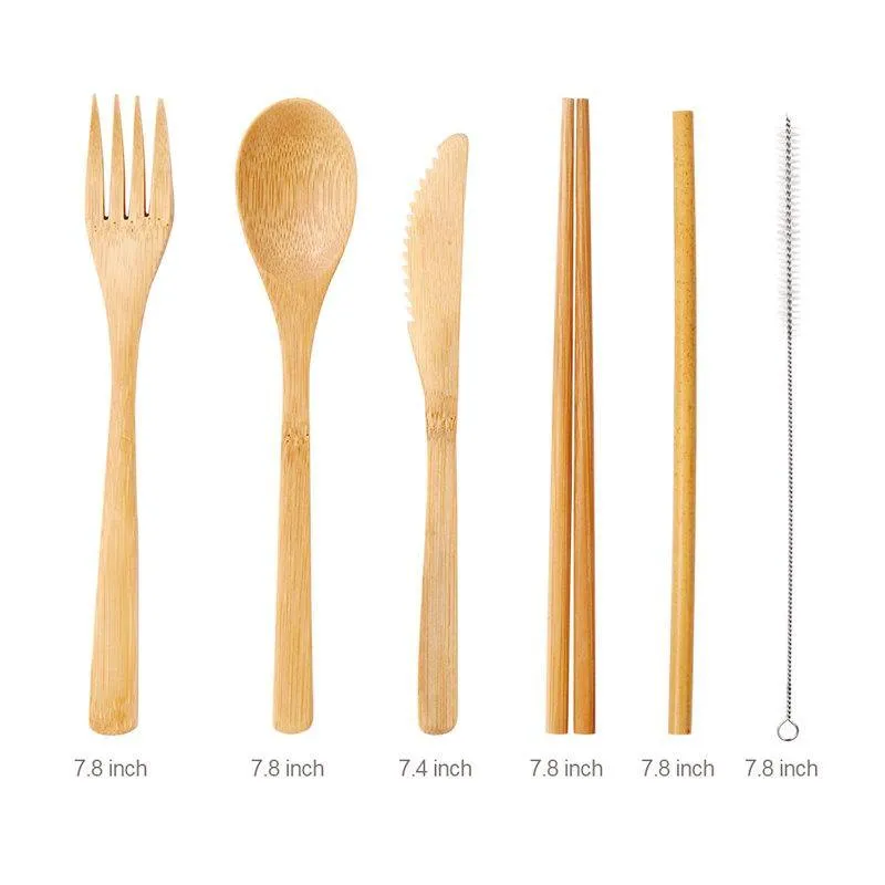 Eco-Friendly Reusable Bamboo Cutlery Set - 8 Pcs Utensil Kit