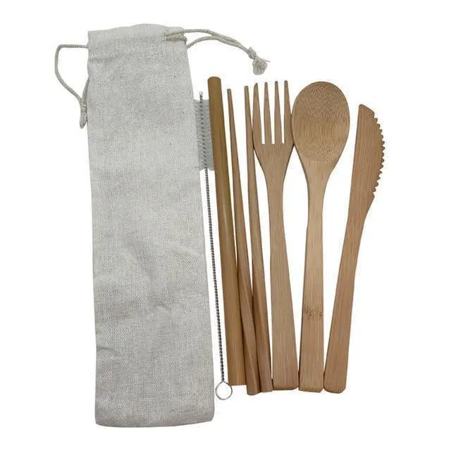 Eco-Friendly Reusable Bamboo Cutlery Set - 8 Pcs Utensil Kit