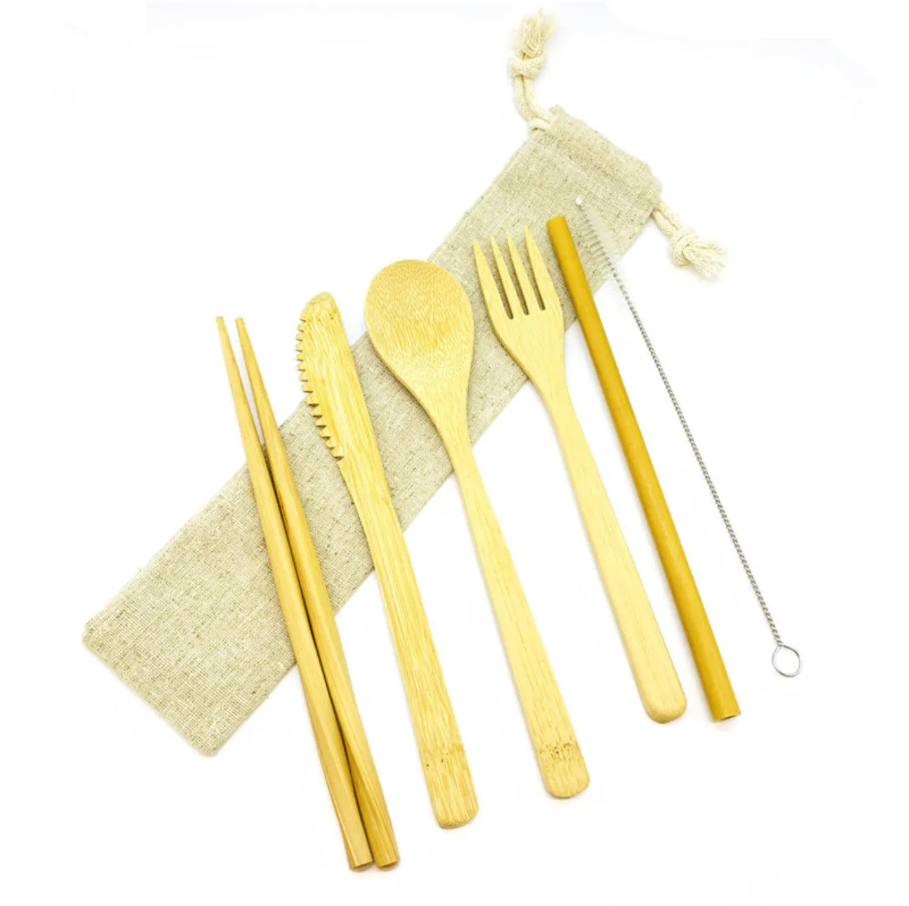 Eco-Friendly Reusable Bamboo Cutlery Set - 8 Pcs Utensil Kit