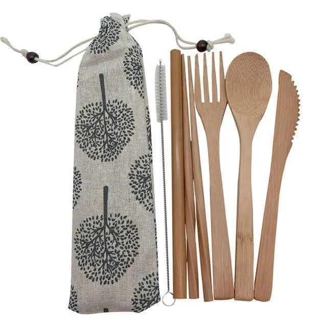 Eco-Friendly Reusable Bamboo Cutlery Set - 8 Pcs Utensil Kit