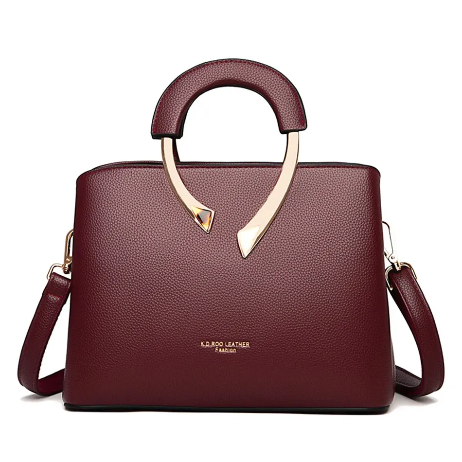 Elegant Burgundy Leather Casual Tote