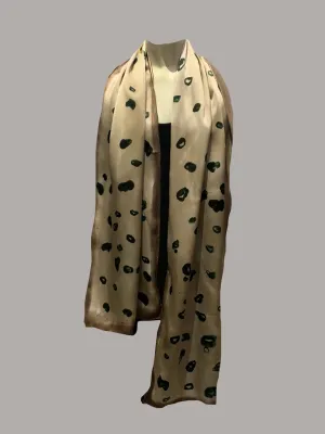 Elegant Cheetah Print in Tan, Black, Cream and Brown Hand Painted 100% Silk Charmeuse Scarf