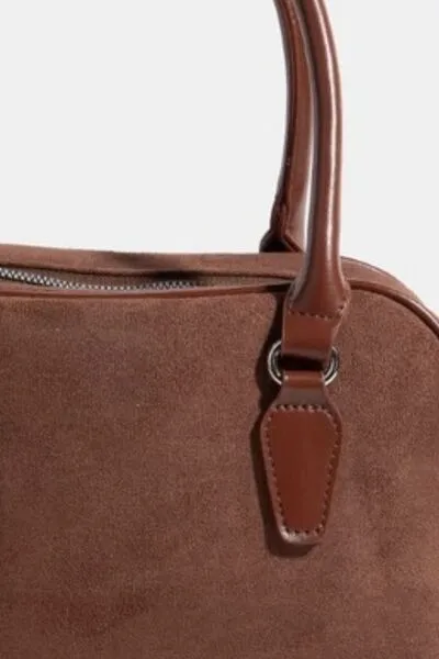 Faux Leather Handle Boxy Handbag