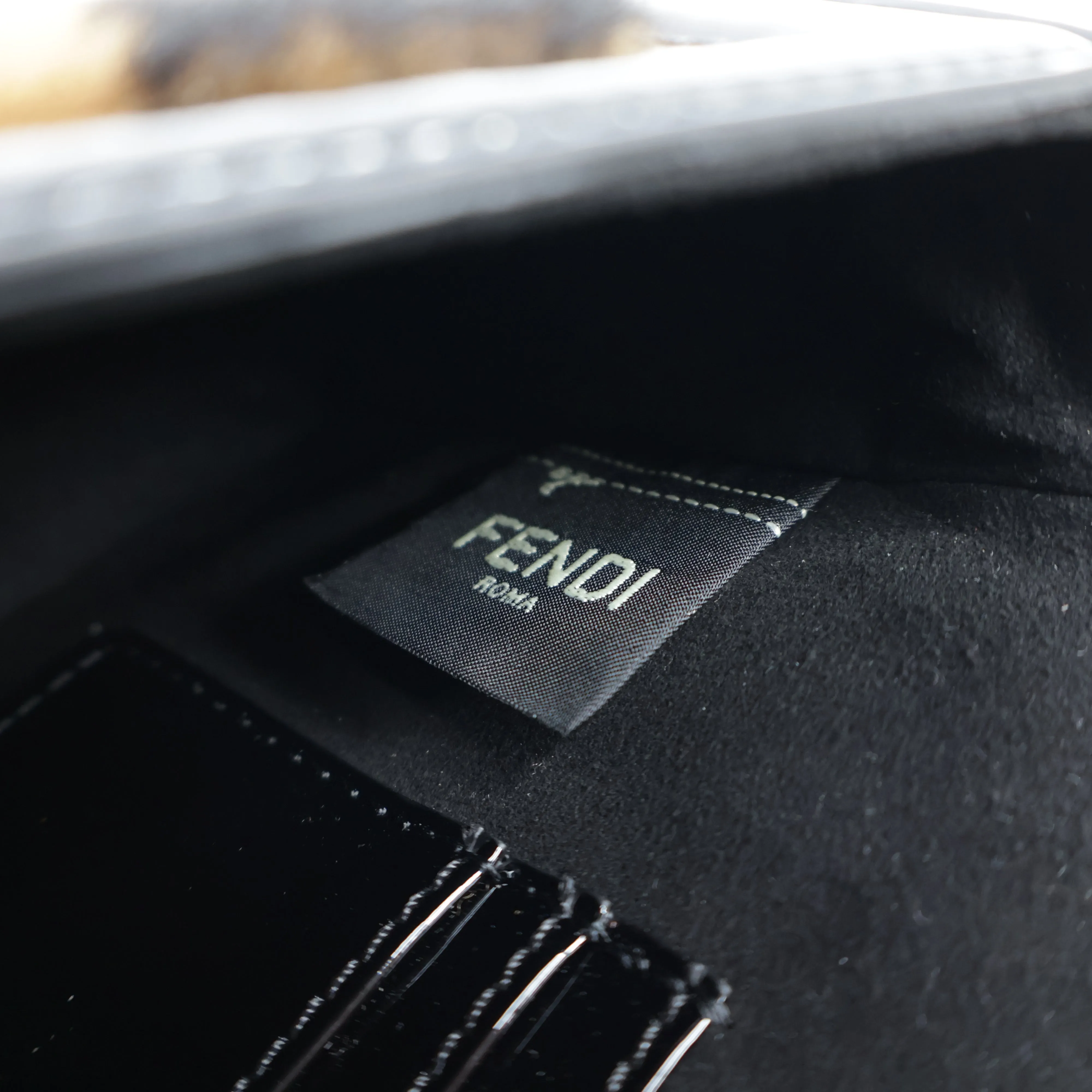 Fendi Patent Black/Brown Fur Mini Baguette