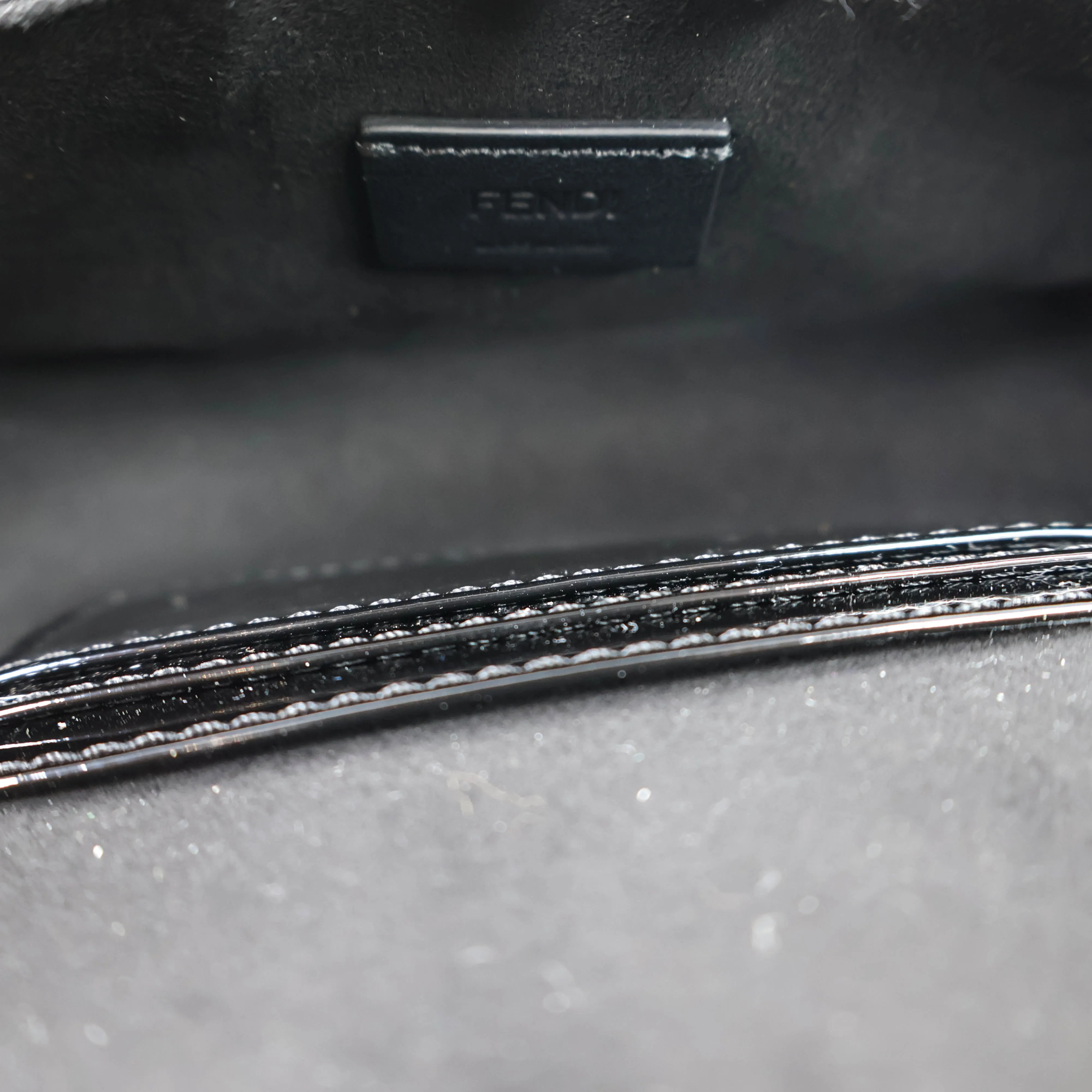 Fendi Patent Black/Brown Fur Mini Baguette