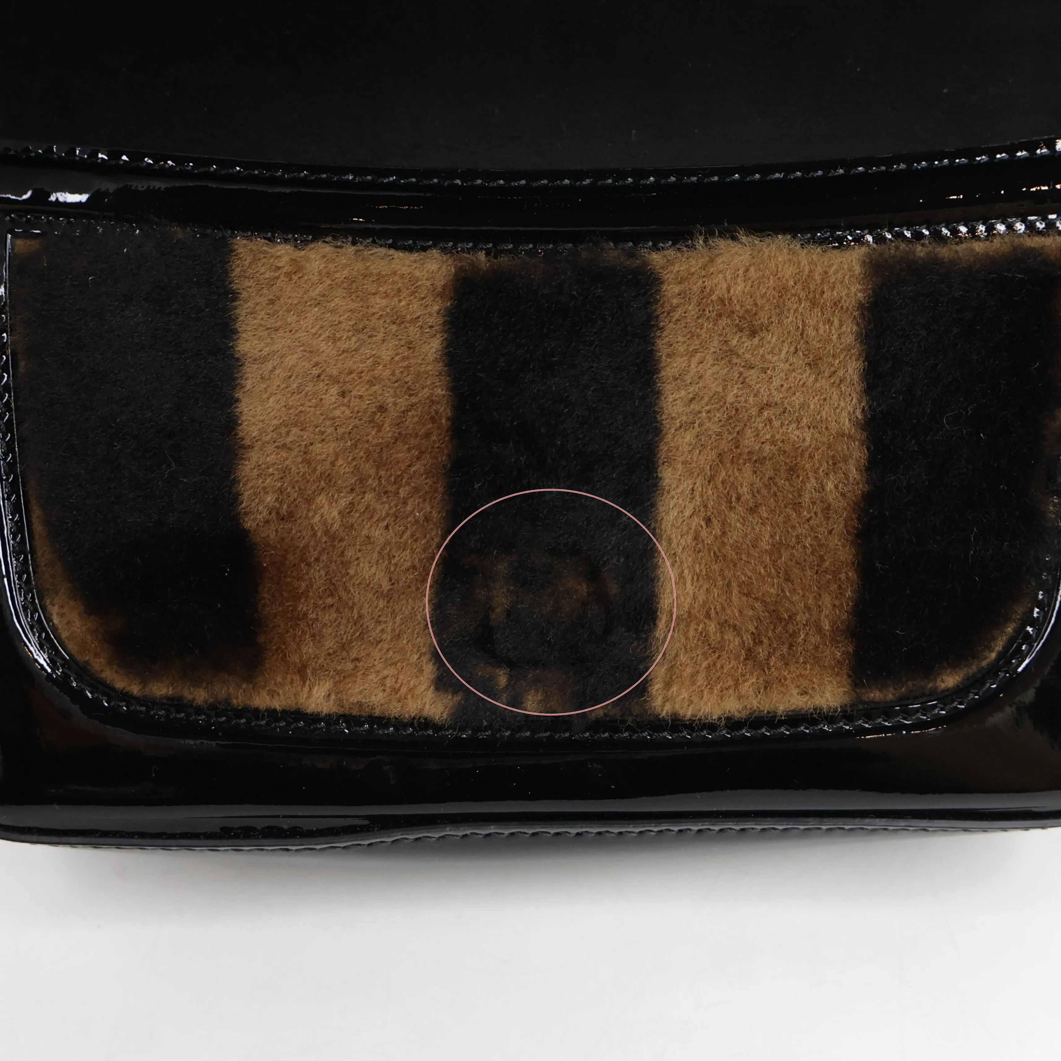 Fendi Patent Black/Brown Fur Mini Baguette