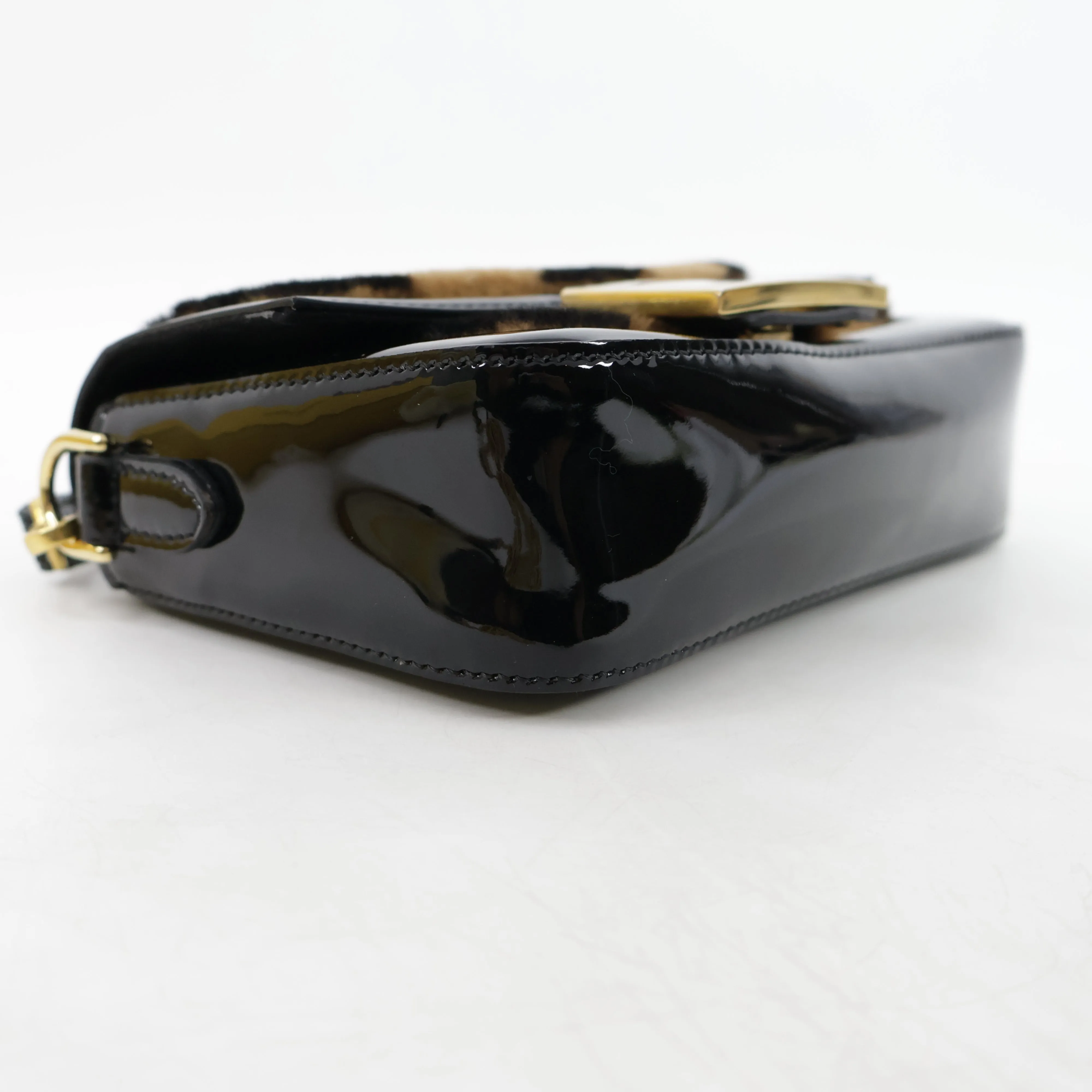Fendi Patent Black/Brown Fur Mini Baguette