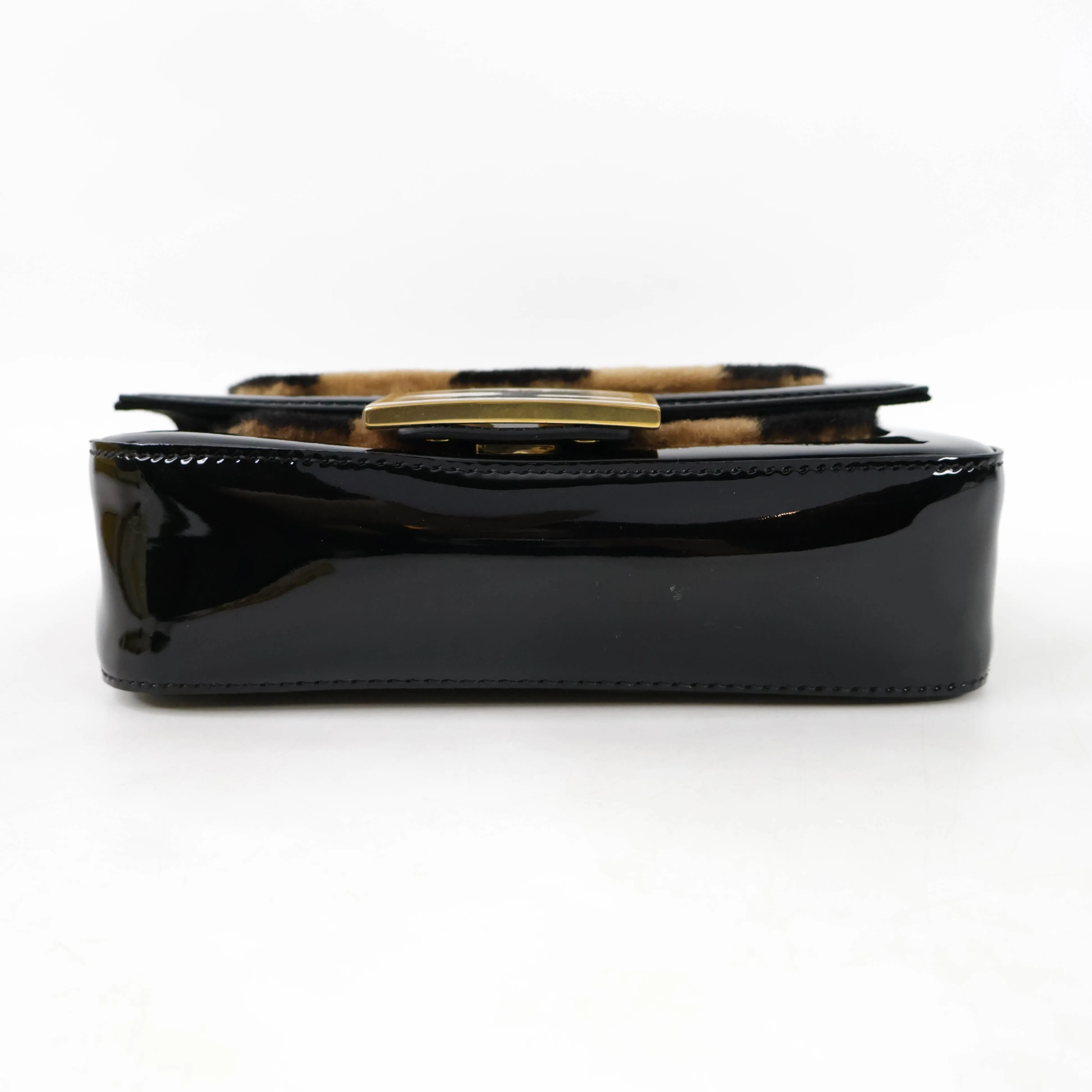 Fendi Patent Black/Brown Fur Mini Baguette