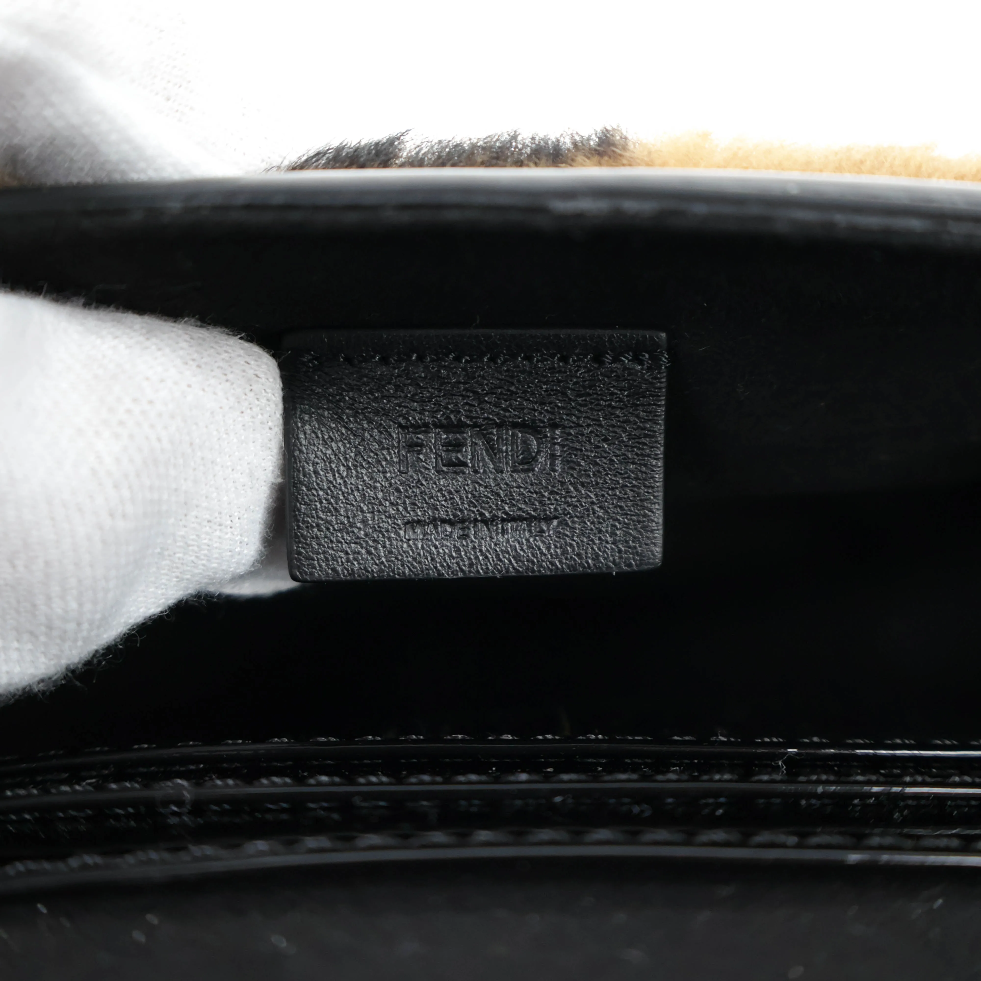 Fendi Patent Black/Brown Fur Mini Baguette