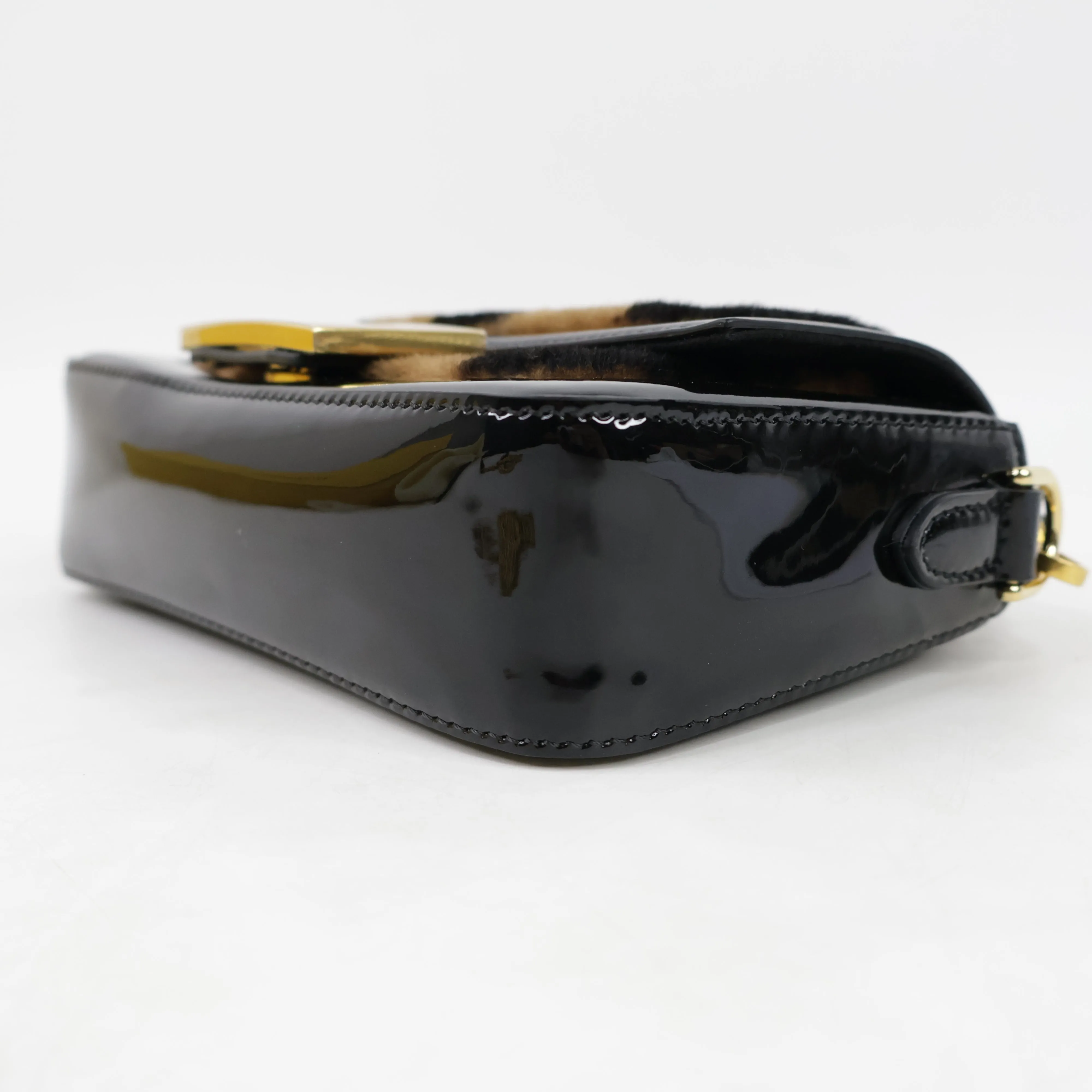 Fendi Patent Black/Brown Fur Mini Baguette