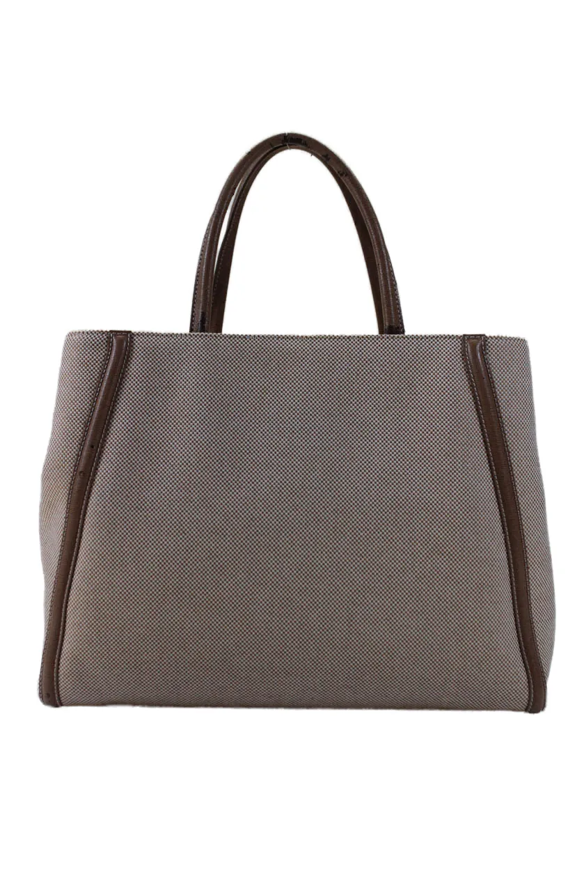 Fendi Womens Double Handle Large Canvas Sac 2Jours Tote Handbag Brown