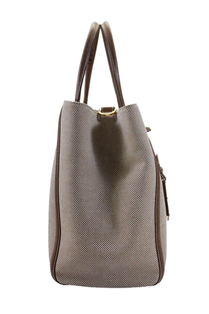 Fendi Womens Double Handle Large Canvas Sac 2Jours Tote Handbag Brown