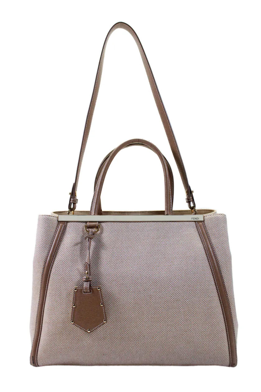 Fendi Womens Double Handle Large Canvas Sac 2Jours Tote Handbag Brown