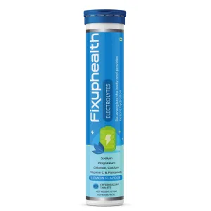 Fixuphealth Electrolytes Tablets Containing Sodium Magnesium, Calcium Chloride and Vitamin C Effervescent Tablets Lemon Flavour Pack of 1 20 tablets each pack Useful for Great source of minerals