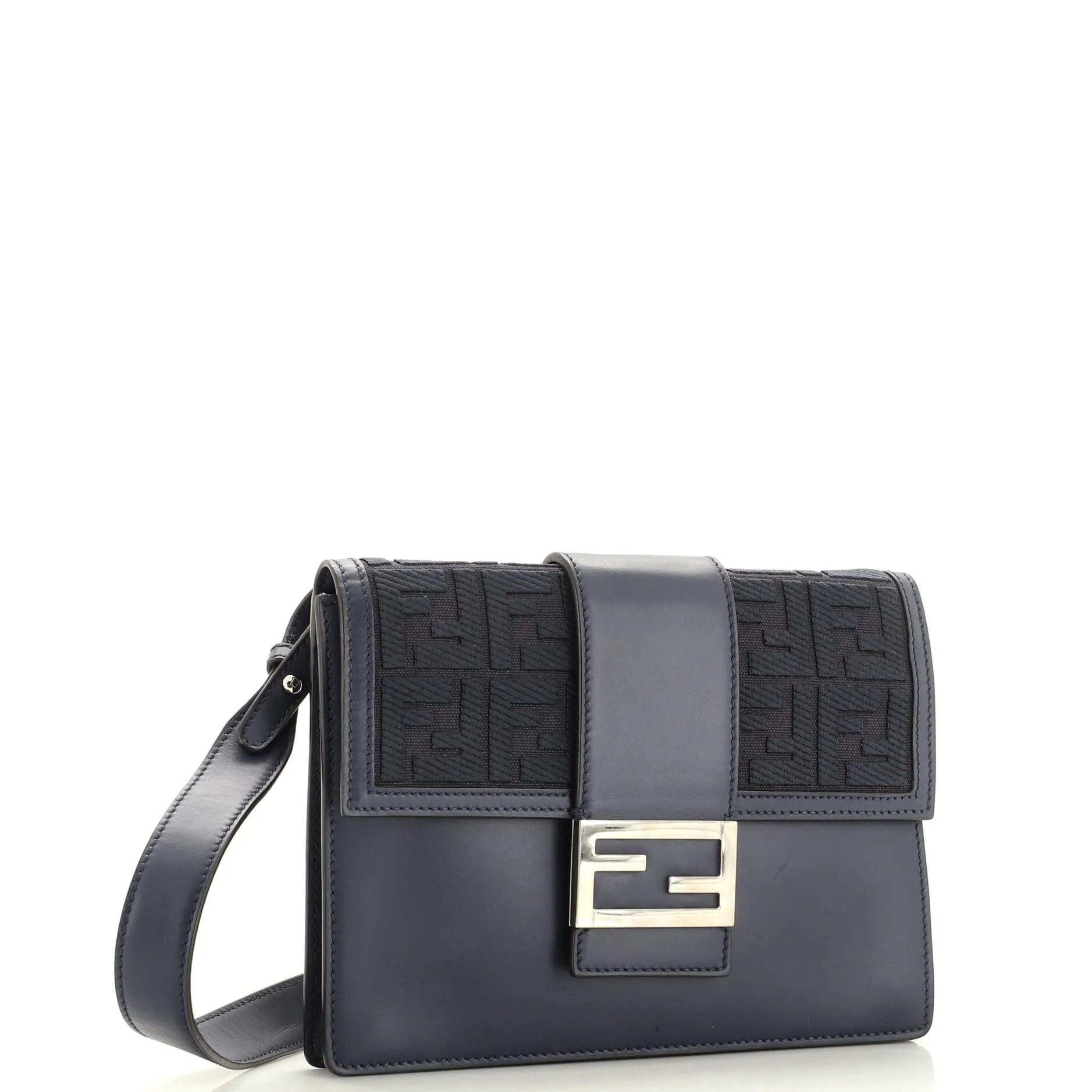 Flat Baguette Crossbody Bag Leather with Zucca Jacquard Medium