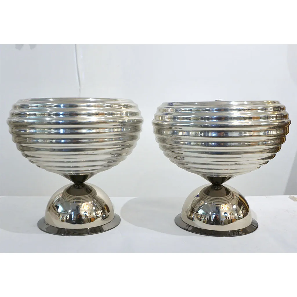 Flos 1960s Silver Tone Pair of Castiglioni Round Polished Aluminum Table Lamps