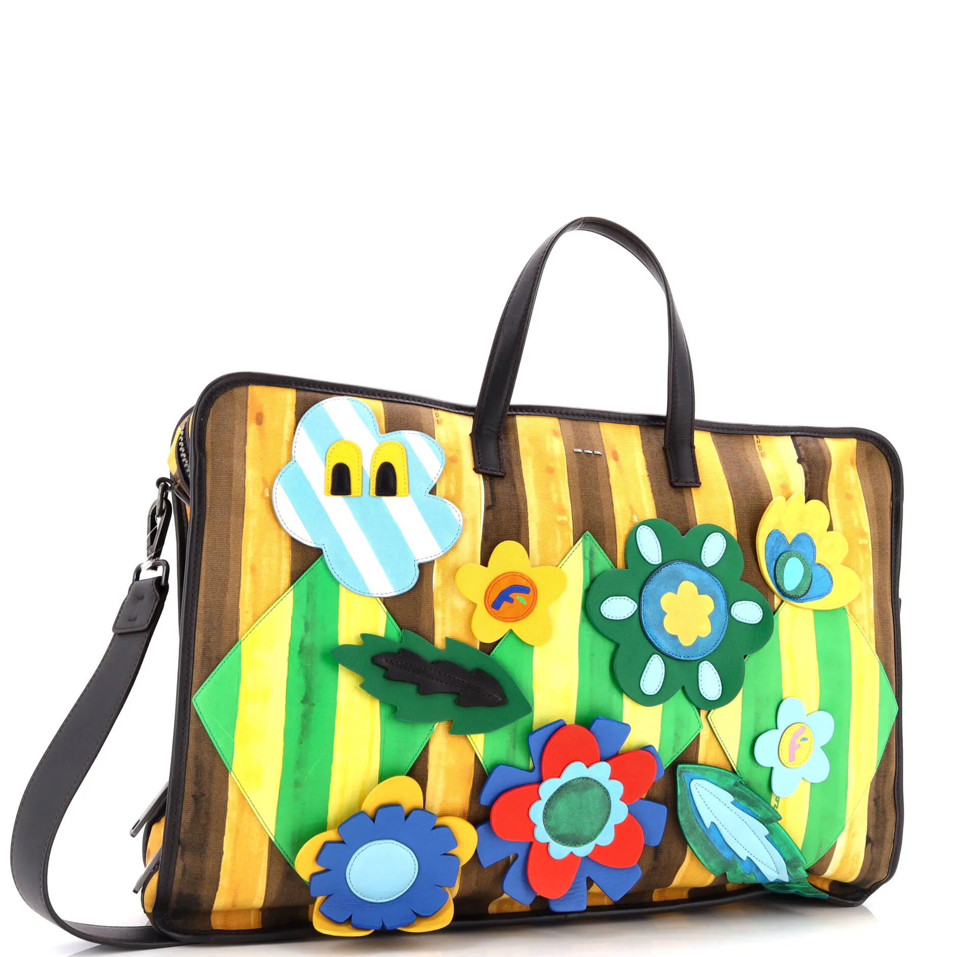Flower Convertible Tote Pequin Canvas with Applique Large