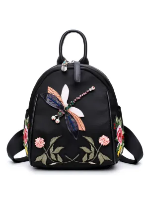 Flower Embroidery Rhinestone 3D Dragonfly Shoulder Bag