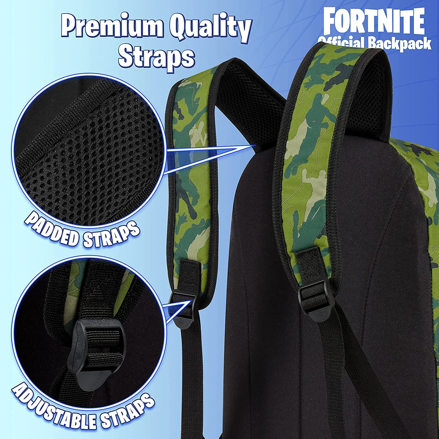 Fortnite Green Backpack, School Bag, Large Rucksack for Kids, Fortnite Gifts for Boys