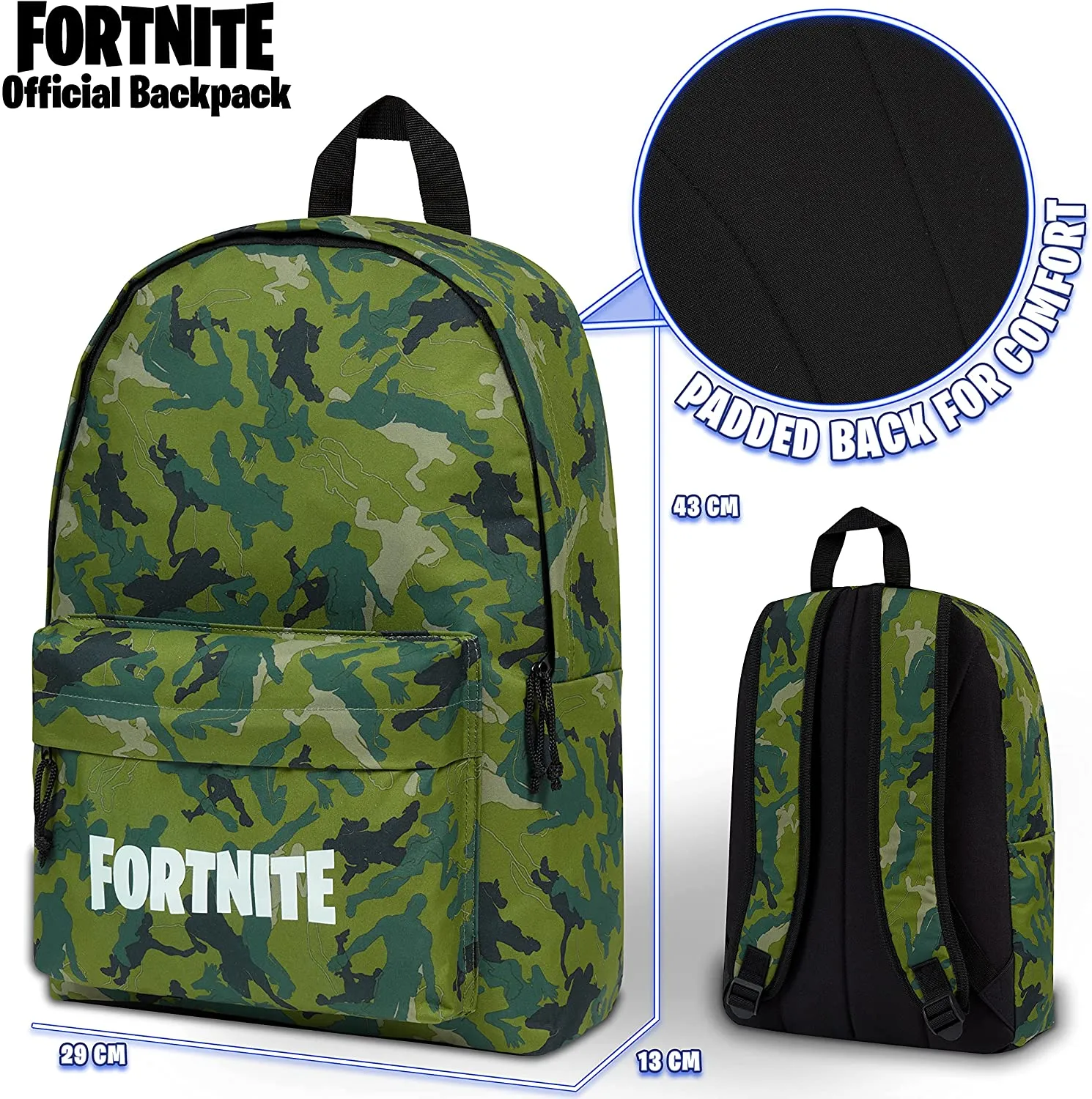 Fortnite Green Backpack, School Bag, Large Rucksack for Kids, Fortnite Gifts for Boys