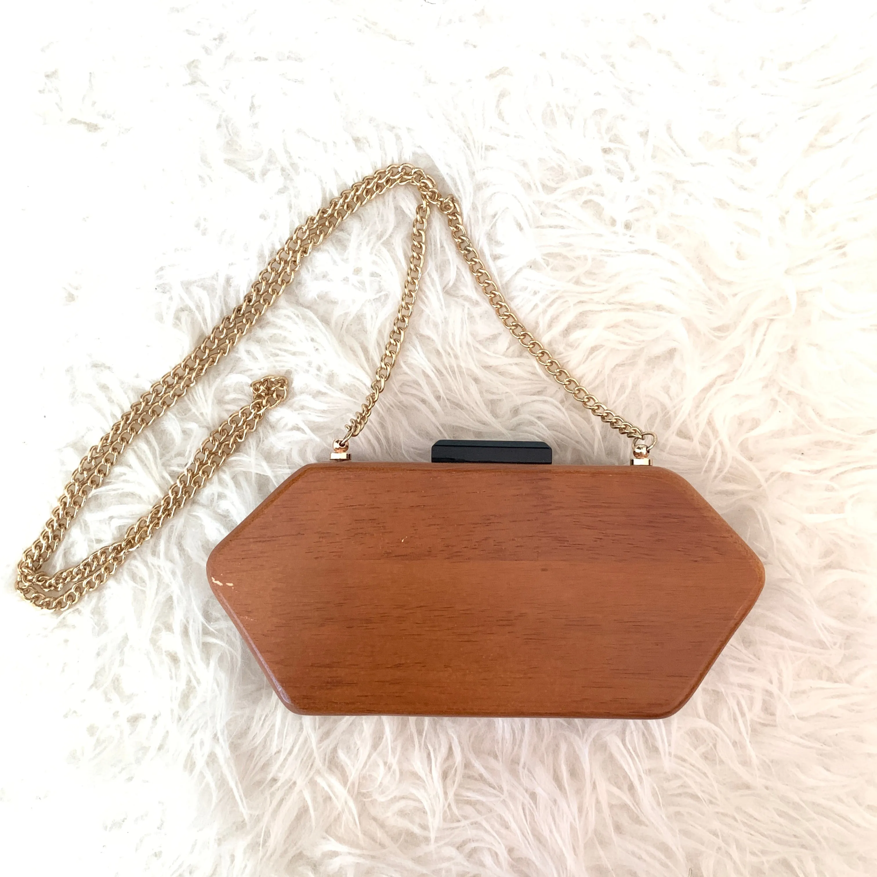French Connection Wooden Clutch with Gold Chain (see notes)