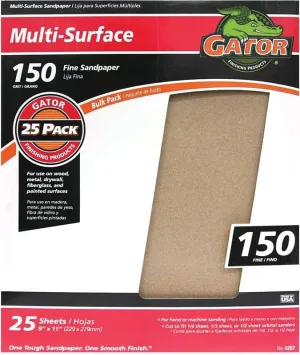 Gator 3262 Sanding Sheet, 11 in L, 9 in W, 150 Grit, Fine, Aluminum Oxide Abrasive :EA: QUANTITY: 25