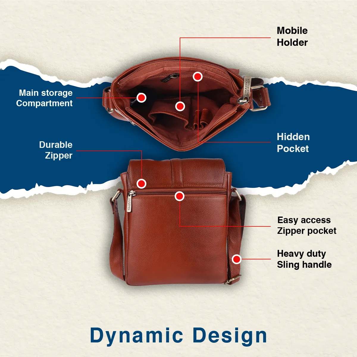 Genuine Leather Premium Sling Crossbody Bag For Men - 1 Year Warranty