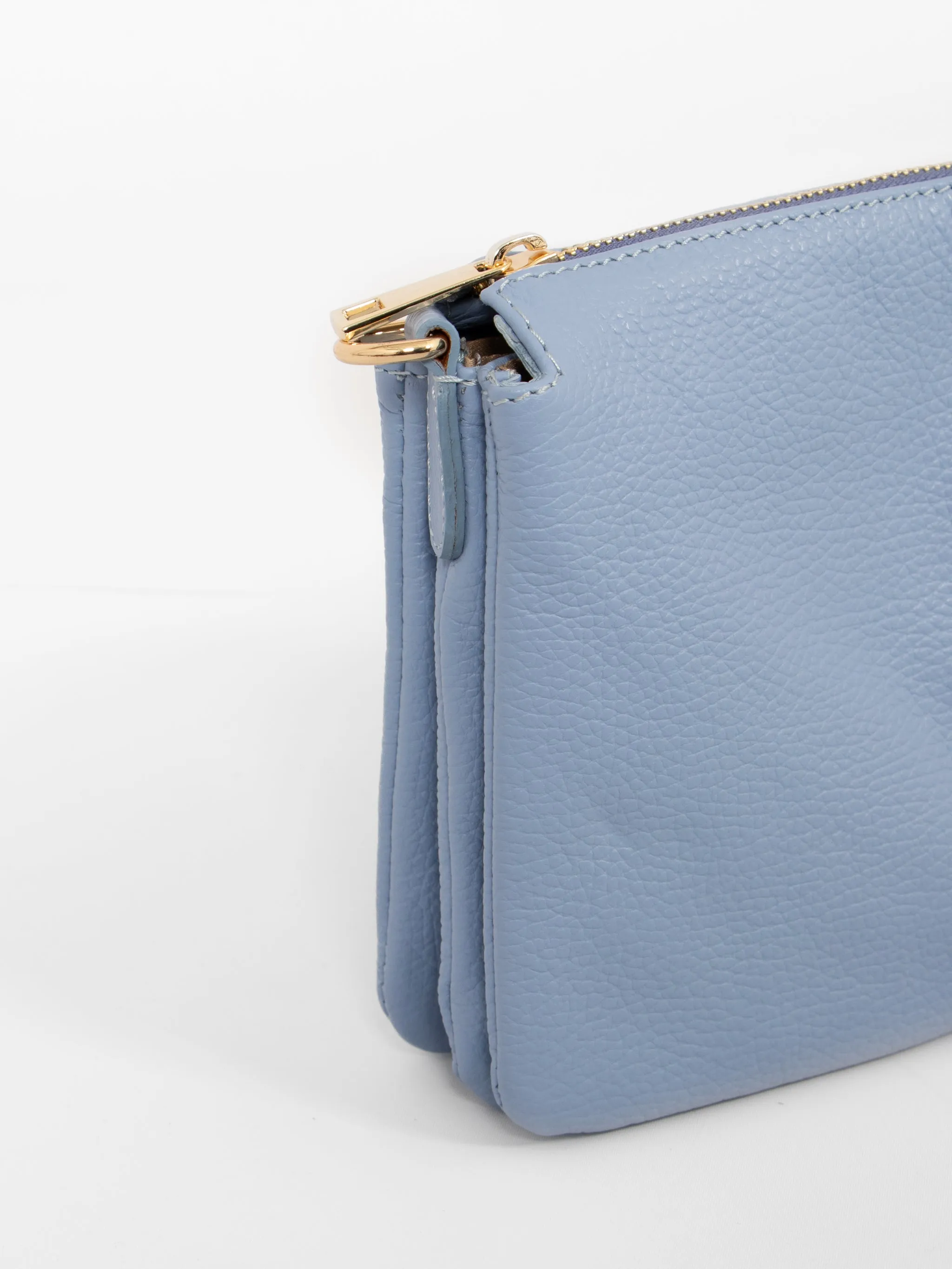 Gia - Italian Leather Crossbody Bag - Azure Blue, Pebbled