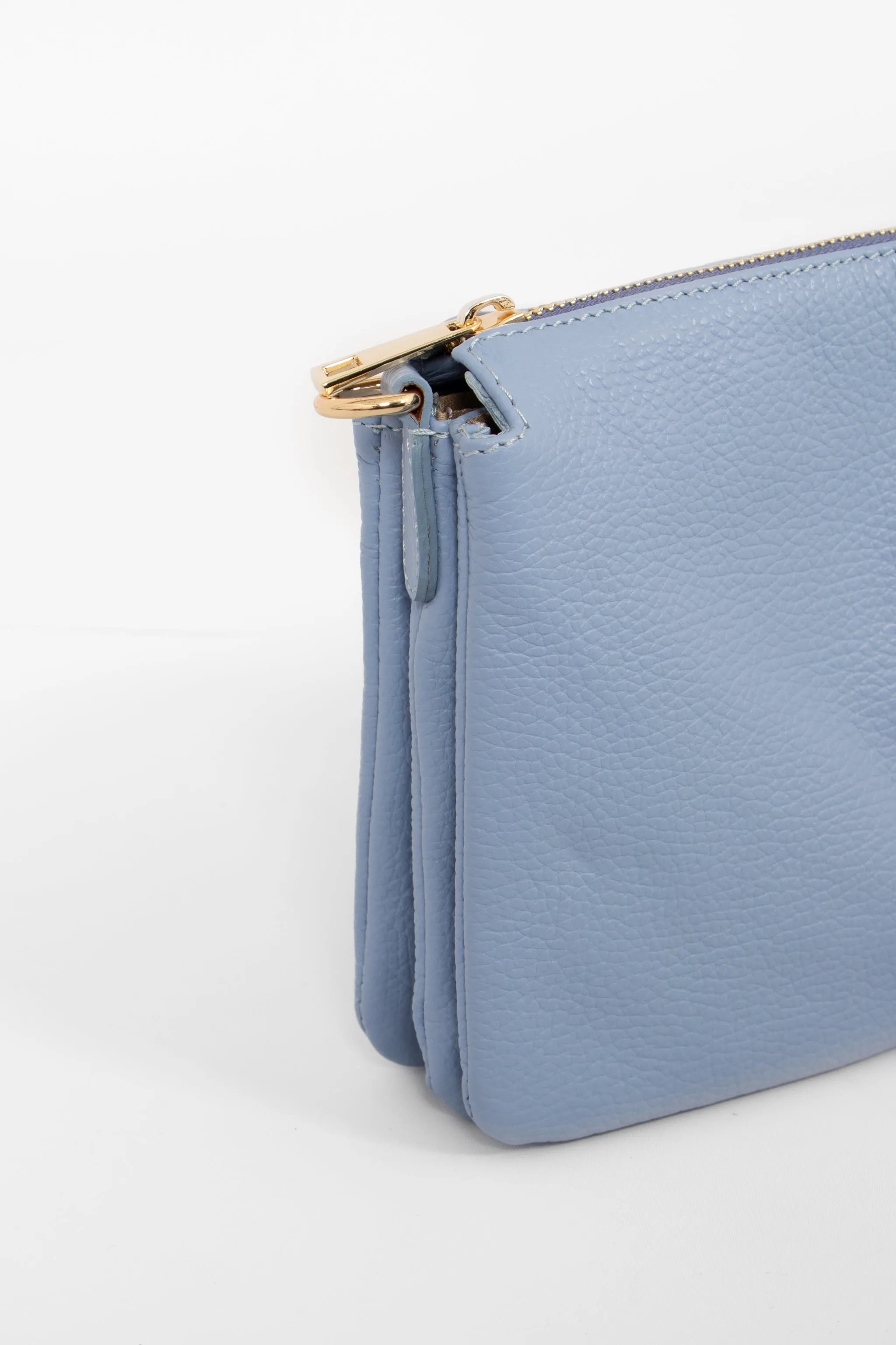 Gia - Italian Leather Crossbody Bag - Azure Blue, Pebbled