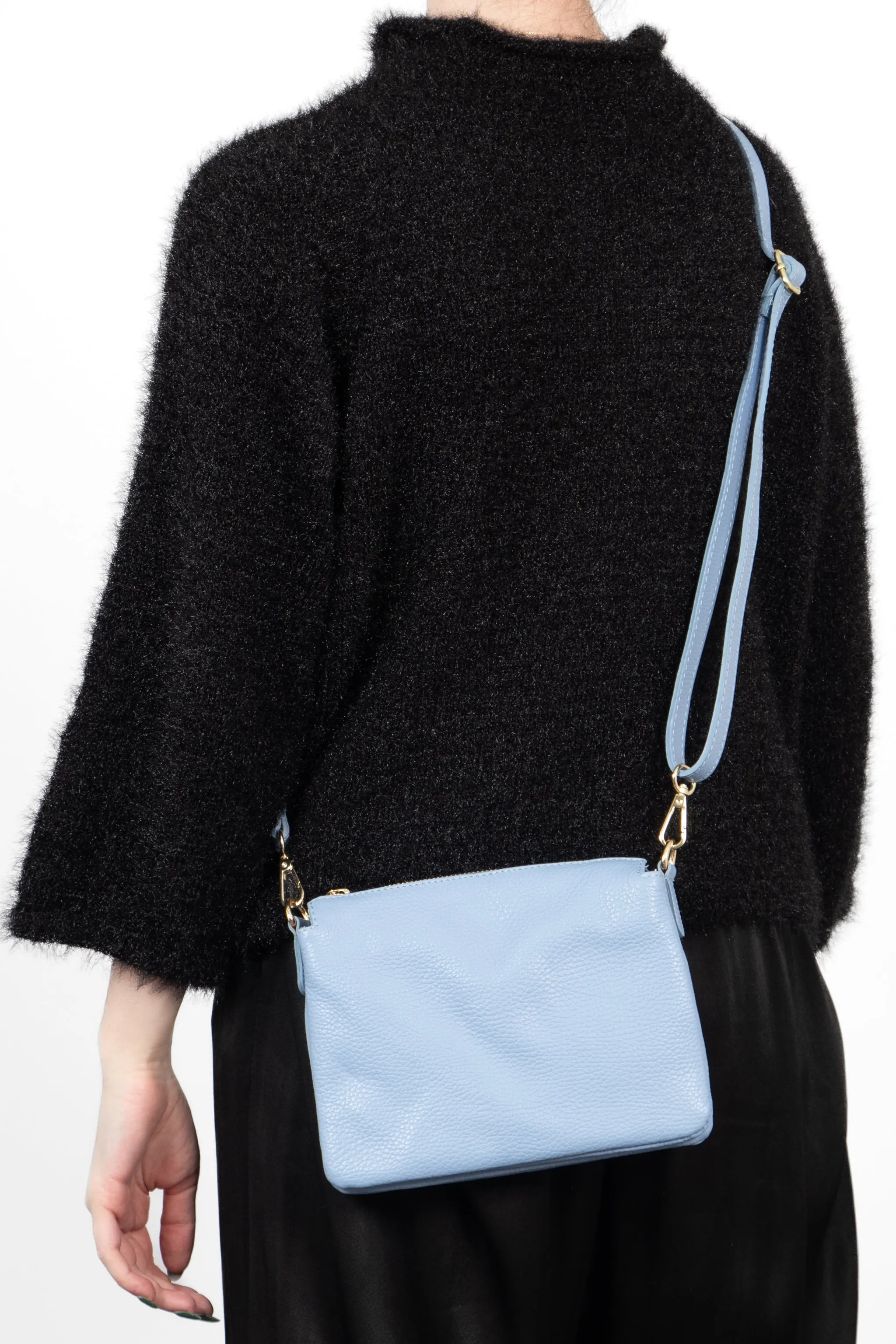 Gia - Italian Leather Crossbody Bag - Azure Blue, Pebbled