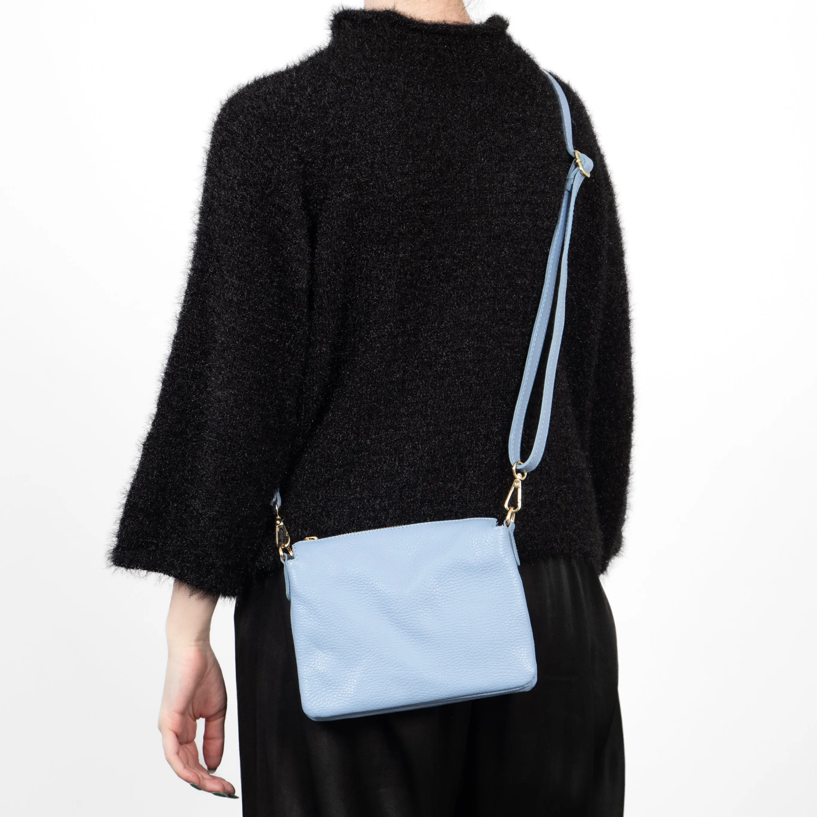 Gia - Italian Leather Crossbody Bag - Azure Blue, Pebbled