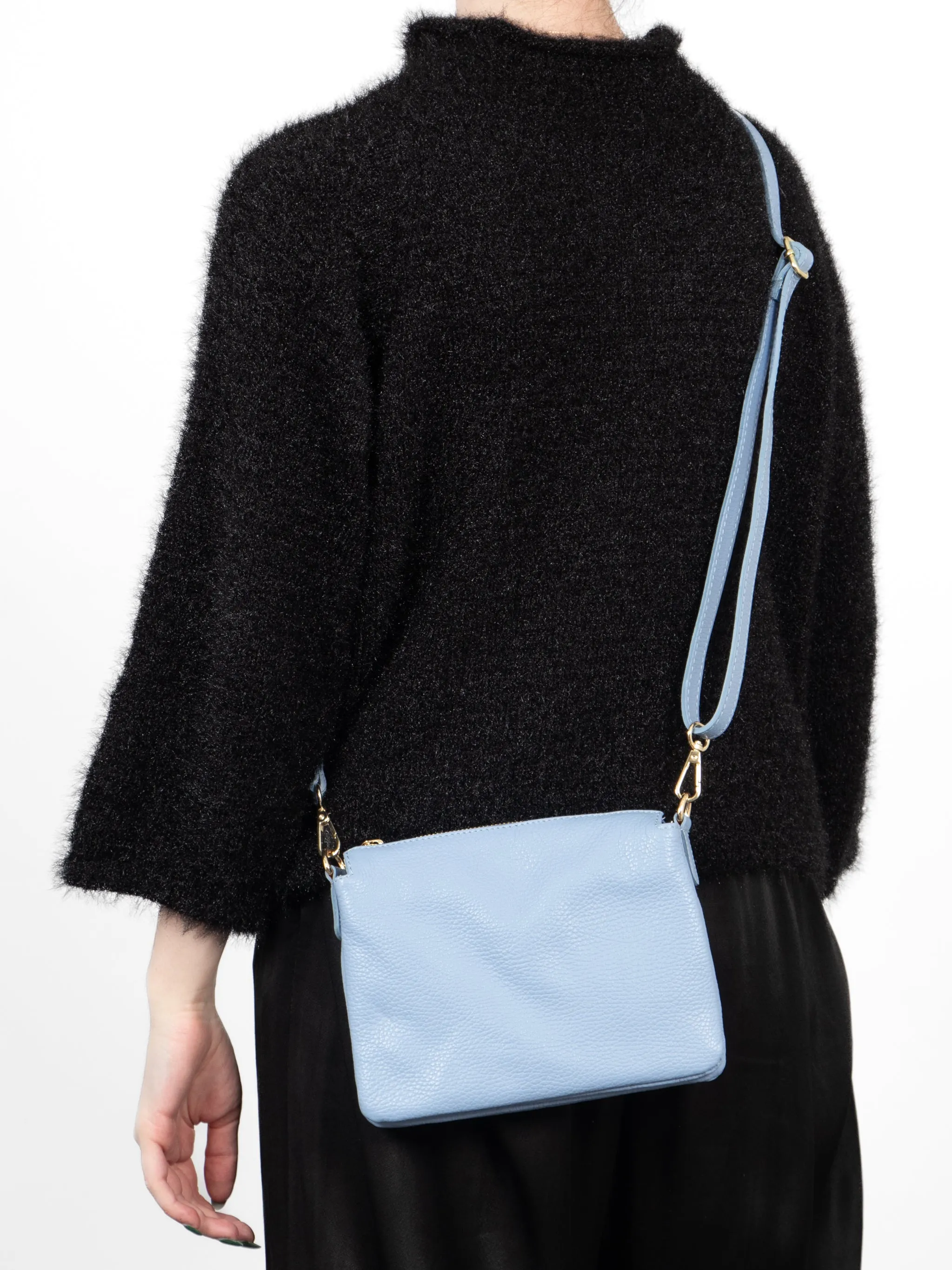 Gia - Italian Leather Crossbody Bag - Azure Blue, Pebbled