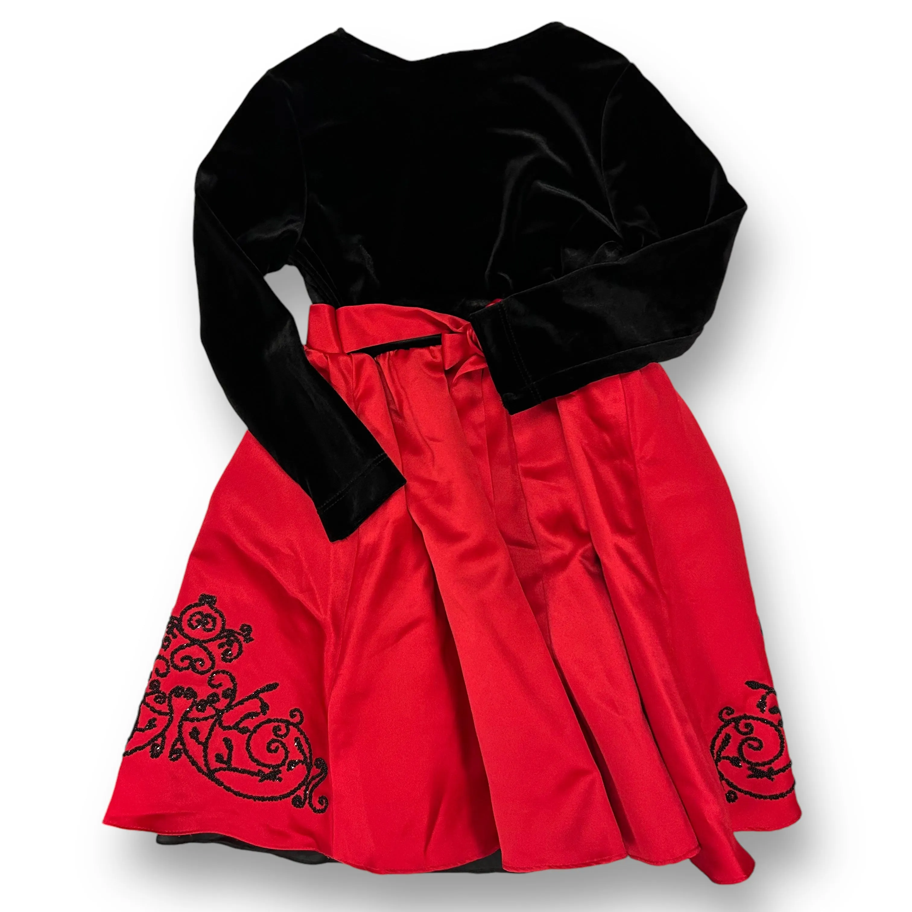 Girls Rare Too Size 4 Black & Red Velour Long Sleeve Holiday Dress
